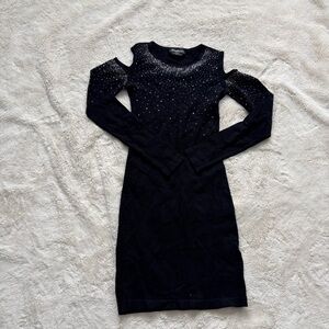Babe Black Brightstone Cold‑Shoulder Mini Dress XS | Sparklecore Night‑Out Glam